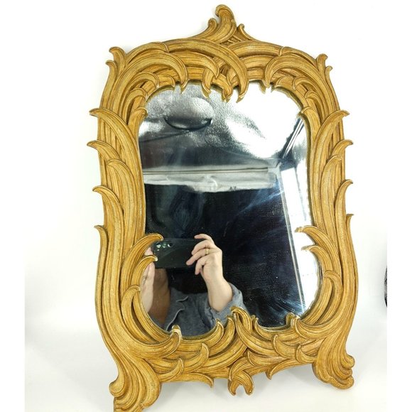 Vint Syroco Wall Mirror Rectangle Gold Ornate Carved Wood MC Hollywood USA 21.5" - Picture 11 of 15